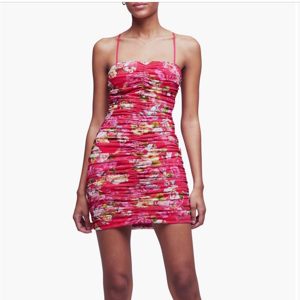 L'AGENCE Red Bodycon Midi Dress Spaghetti Strap